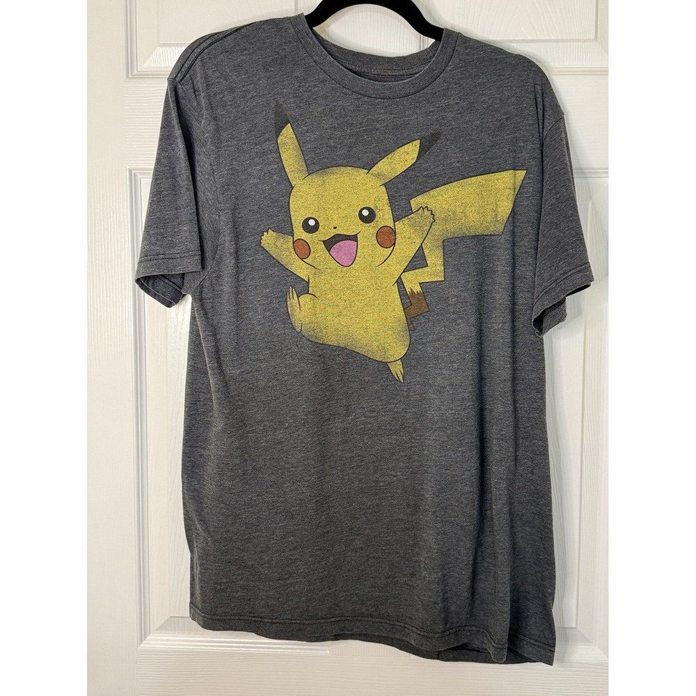 Pokemon Pikachu Graphic T-Shirt Mens Large Grey Vintage Look Heathered Tee